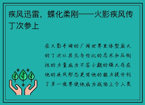疾风迅雷,蝶化柔刚——火影疾风传丁次参上 疾风迅雷,蝶化柔刚——火影疾风传丁次参上